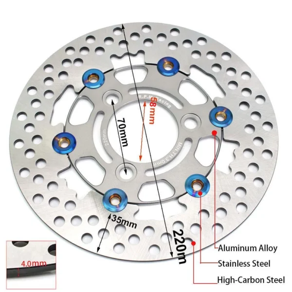 Motorcycle Universal 220mm Floating Disc Brake – 3-Hole, 70mm Pitch, Street & Pedal Bikes
